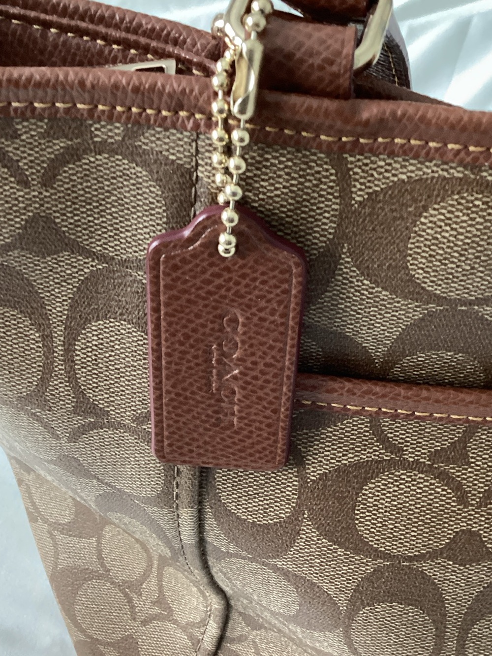 Coach Peyton Signature Logo Canvas Pocket Tote in Khaki/Saddle - Picture 5 of 16